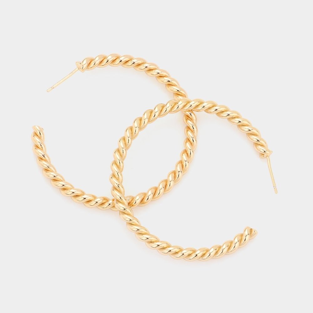 1.75 Inch 14k Gold Dipped Brass Metal Twisted Hoop Earrings NWT Hypoallergenic